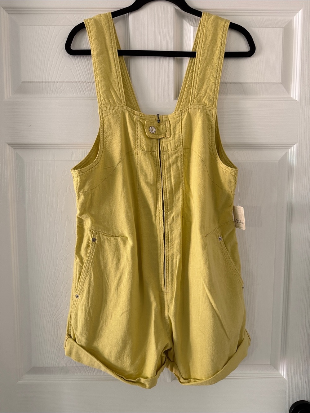 We The Free Jude Bright Yellow Zip-Front Short Overalls